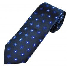 Tresanti Celeste Navy Blue & Royal Blue Flower Pattern Men's Silk Tie