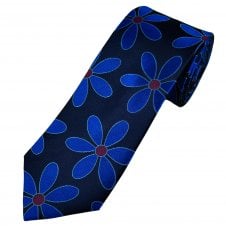 Tresanti Celeste Navy Blue, Royal & Cerise Pink Flower Pattern Men's Silk Designer Tie