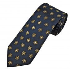 Tresanti Celeste Navy Blue, Rust Orange & White Flower Pattern Men's Silk Tie