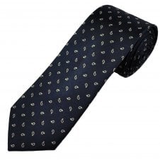 Tresanti Celeste Navy Blue & Sage Green Small Paisley Patterned Men's Silk Tie