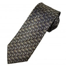 Tresanti Celeste Navy Blue, Silver & Beige Triangle Pattern Men's Silk Designer Tie