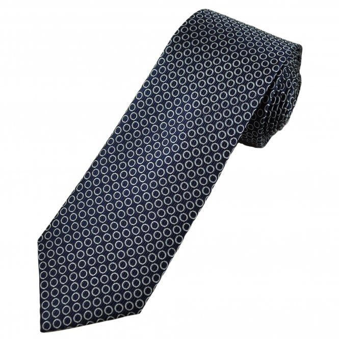 Tresanti Celeste Navy Blue & Silver Circle Pattern Men's Silk Tie
