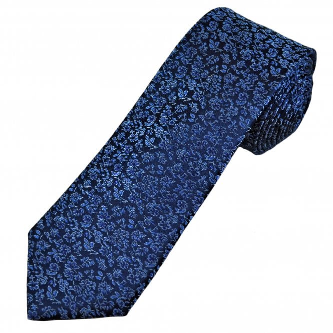 Tresanti Celeste Navy, Blue & Silver Floral Pattern Men's Silk Designer Tie