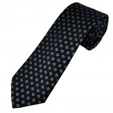 Tresanti Celeste Navy Blue & Silver Flower Pattern Men's Silk Tie