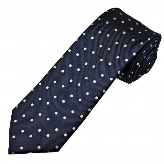 Tresanti Celeste Navy Blue & Silver Polka Dot Men's Silk Tie
