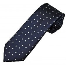 Tresanti Celeste Navy Blue & Silver Polka Dot Men's Silk Tie