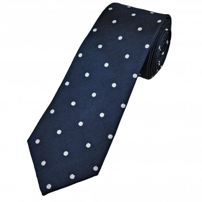 Tresanti Celeste Navy Blue & Silver Polka Dot Men's Silk Tie