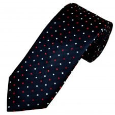 Tresanti Celeste Navy Blue, Silver & Red Diamond Patterned Men's Silk Tie