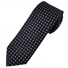 Tresanti Celeste Navy Blue, Silver & Red Flower Pattern Men's Silk Tie