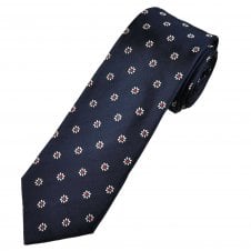 Tresanti Celeste Navy Blue, Silver & Red Flower Pattern Men's Silk Tie