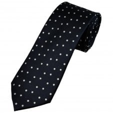 Tresanti Celeste Navy Blue & Silver Scattered Polka Dot Men's Silk Designer Tie