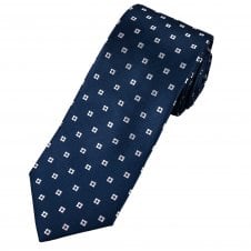 Tresanti Celeste Navy Blue & Silver Square Pattern Men's Silk Tie