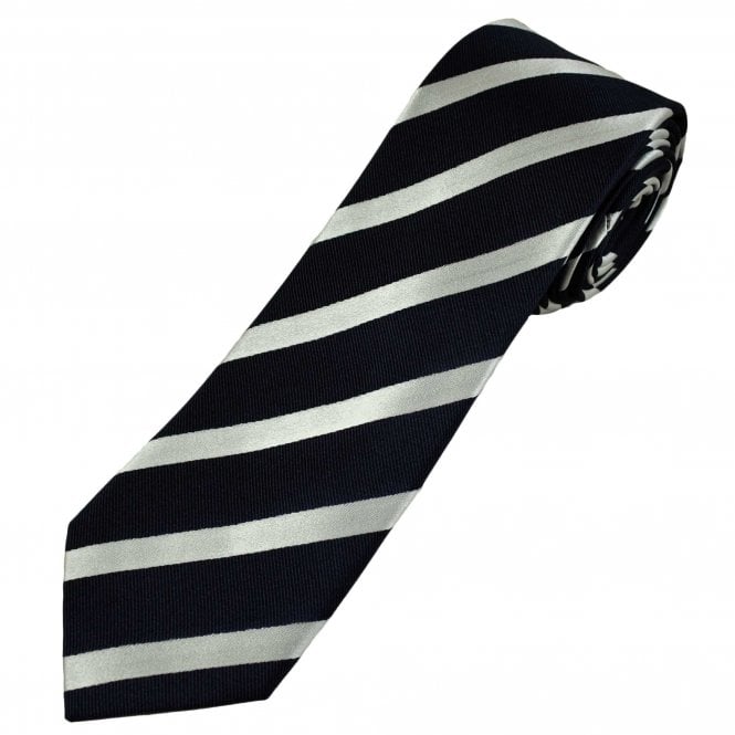 Tresanti Celeste Navy Blue & Silver Striped Men's Silk Tie