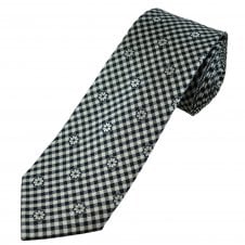 Tresanti Celeste Navy Blue & Silver White Check & Flower Pattern Men's Silk Designer Tie