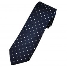 Tresanti Celeste Navy Blue & Silver White Polka Dot Silk Men's Designer Tie