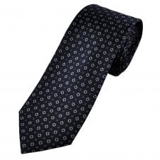 Tresanti Celeste Navy Blue & Silver white Squares & Dots Patterned Men's Silk Tie