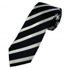 Tresanti Celeste Navy Blue & Silver White Striped Men's Silk Designer Tie