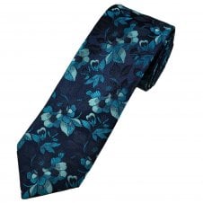 Tresanti Celeste Navy Blue & Teal Flower Pattern Men's Silk Tie
