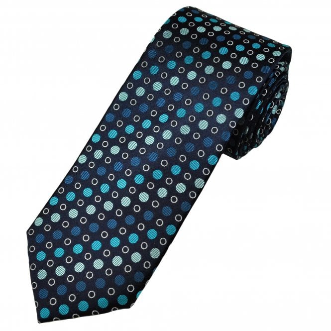 Tresanti Celeste Navy Blue, Teal, Mint, Turquoise & White Circle Pattern Men's Silk Tie
