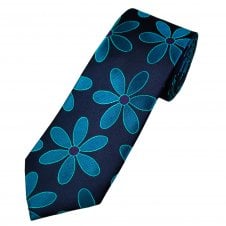 Tresanti Celeste Navy Blue, Teal & Purple Flower Pattern Men's Silk Designer Tie