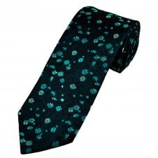 Tresanti Celeste Navy Blue, Turquoise & Silver White Flower Patterned Men's Silk Tie