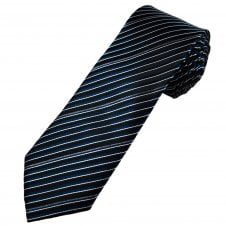 Tresanti Celeste Navy, Blue, White & Grey Striped Men's Silk Designer Tie