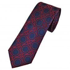 Tresanti Celeste Navy Blue & Wine Red Circle Pattern Men's Silk Designer Tie