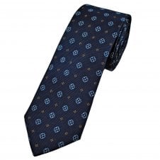 Tresanti Celeste Navy Blue with Blue, Silver & Copper Flower Pattern Men's Designer Silk Tie