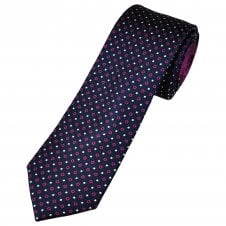 Tresanti Celeste Navy Blue With Fuchsia Pink Circles & White Spots Men's Silk Tie (With Contrast Tail)
