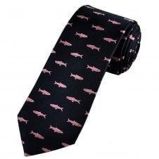 Tresanti Celeste Navy Blue With Pink Fish Men's Silk Designer Tie