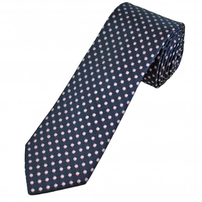 Tresanti Celeste Navy Blue with Pink & Silver Dot Pattern Men's Silk Designer Tie