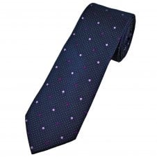 Tresanti Celeste Navy Blue with Purple & Lilac Polka Dots and Silver Micro Dots Men's Silk Tie