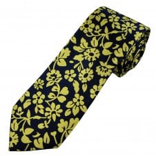 Tresanti Celeste Navy Blue & Yellow Floral Pattern Men's Silk Designer Tie