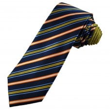 Tresanti Celeste Navy, Blue, Yellow & Orange Striped Men's Silk Tie (With Contrast Tail)