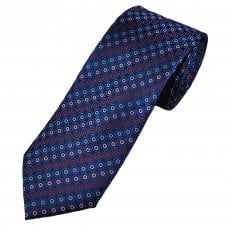 Tresanti Celeste Navy, Cobalt Blue, Sky Blue, Red & Pink Circles Pattern Men's Silk Tie 