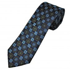 Tresanti Celeste Navy, Dark Olive Green & Sky Blue Pattern Men's Silk Tie