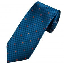 Tresanti Celeste Navy & Dark Royal Blue Checked With Orange Polka Dots Men's Silk Tie