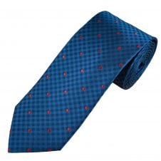 Tresanti Celeste Navy & Dark Royal Blue Checked With Red Polka Dots Men's Silk Tie