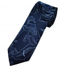 Tresanti Celeste Navy, French Navy & Blue Floral Pattern Men's Silk Tie