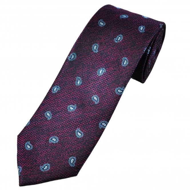 Tresanti Celeste Navy, Fuchsia & Light Blue Paisley Silk Men's Designer Tie