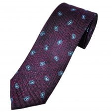Tresanti Celeste Navy, Fuchsia & Light Blue Paisley Silk Men's Designer Tie