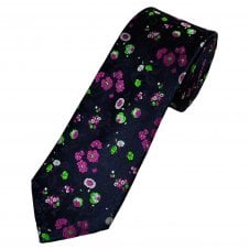 Tresanti Celeste Navy, Fuchsia Pink, Green & White Flower Patterned Men's Silk Tie