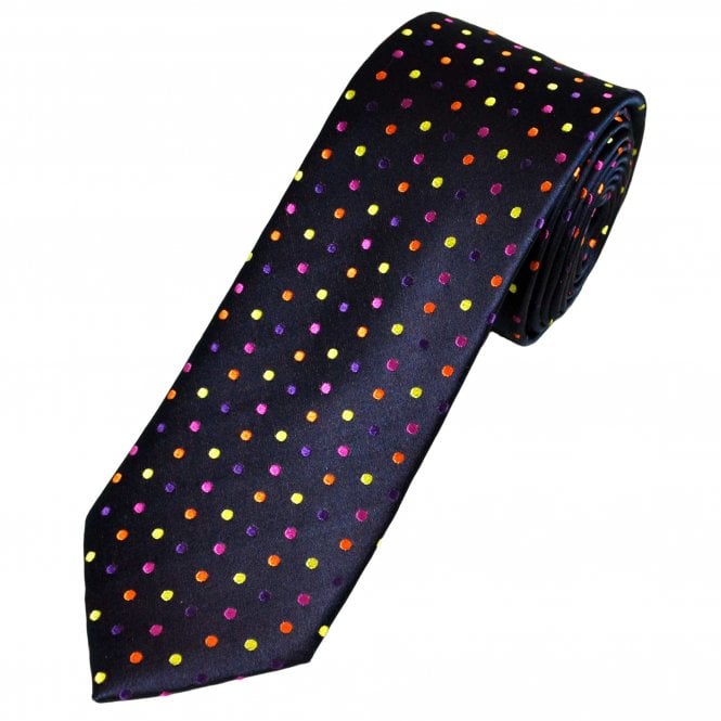 Tresanti Celeste Navy, Fuchsia Pink, Plum, Orange & Yellow Polka Dot Patterned Men's Silk Tie