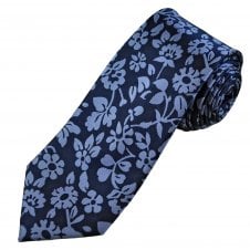 Tresanti Celeste Navy & Lavender Blue Floral Pattern Men's Silk Tie