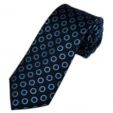 Tresanti Celeste Navy & Light Blue Circle Patterned Men's Silk Designer Tie