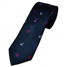 Tresanti Celeste Navy & Light Blue Dot & Flower Pattern Men's Silk Designer Tie