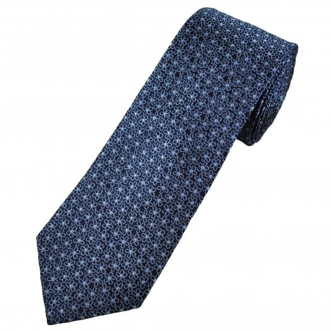 Tresanti Celeste Navy & Light Blue Flower Men's Silk Tie