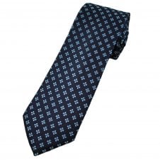 Tresanti Celeste Navy, Light Blue Flower Pattern Men's Designer Silk Tie