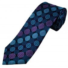 Tresanti Celeste Navy, Light Blue, Lavender & Purple Circles Pattern Men's Silk Designer Tie