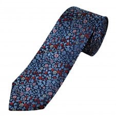 Tresanti Celeste Navy, Light Blue, Red, Pink & White Floral Pattern Men's Silk Designer Tie